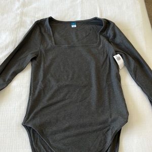 Old Navy Square Neck Ribbed Bodysuit, Grey, Sz L, NWT